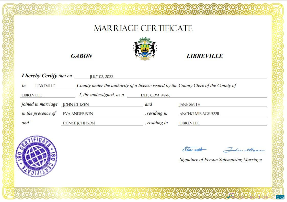 Download Gabon marriage certificate Word and PDF template Photoshop template